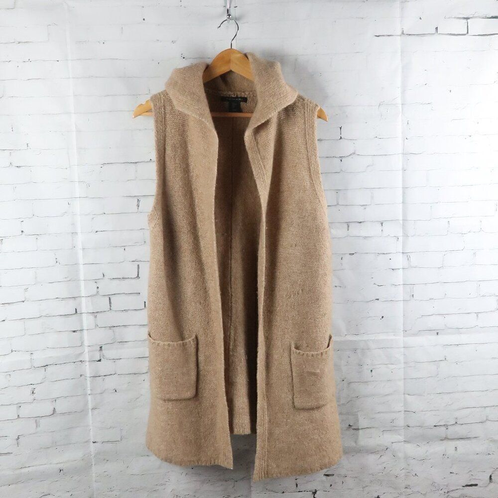 TAHARI CAMEL TAN SLEEVELESS WOOL BLEND LONG OPEN DUSTER SWEATER SIZE LARGE